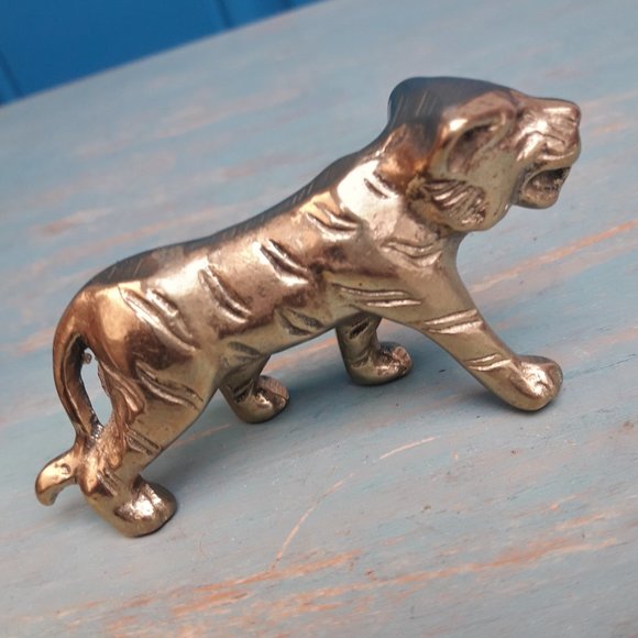 Brass Panther Vintage Animal Figurine Mid Century Modern Gold Metal Tiger Lion - Picture 5 of 16